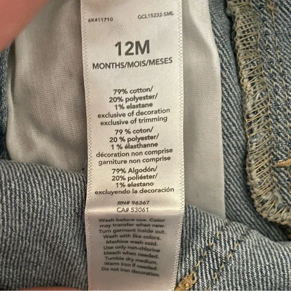 Oshkosh B’gosh baby girl medium wash denim overalls/romper shorts 18 months NEW - Picture 5 of 8